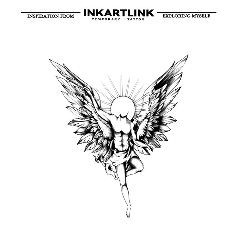 INKARTLINK Tattoo Tech,2 Sheets Extra-Large Semi Permanent Tattoo,Adult Art Design Temporary Tattoos, Last 1-2 Weeks, Waterproof, Realistic look, No Adhesive, No reflection (Angel Design)