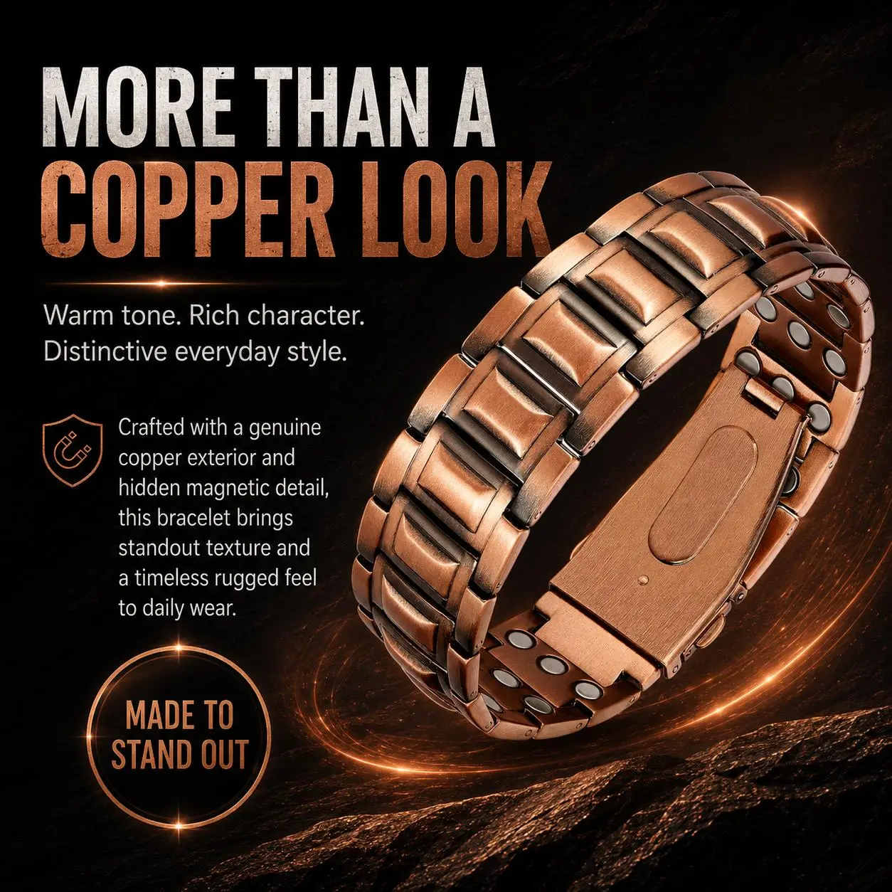 Copper Bracelet for Men, 3X Ultra Strength Magnetic Bracelet, 3500 Gauss Pure Copper Adjustable Link Bracelet with Sizing Tool, Gift for Dad Husband