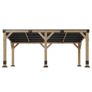 【Multi-Box Shipping】[MothersDayGift] AMERLIFE 10 x 20 FT Solid Wood Gazebo with Metal Hardtop, Spacious Outdoor Pavilion with Heavy Duty Sloped Roof for Garden, Patio, Backyard- Ships in 5 Boxes
