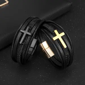 🔥   Handmade Braided Leather Bracelet for Men |   Magnetic Clasp Cross & Durable Genuine Leather Cuff ⚔️ ✨   Easter 2025 Gifts