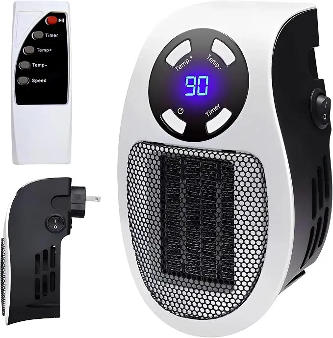 Plug In Mini Ceramic Space Heater, 400W PTC Fast Heating Wall Heater with Remote, Quiet Small Heater for Indoor Small Room,Thermostat Timer Quiet Small Heater for Bedroom Office Pet Room, Overheat Protection