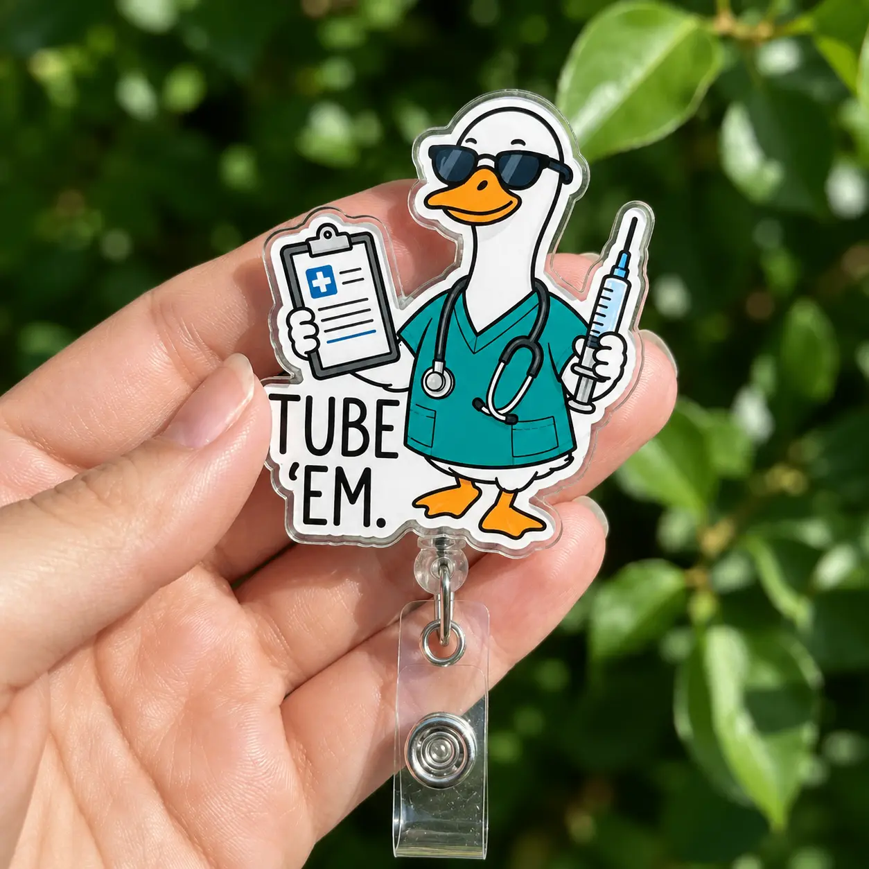 Tube Em Goose Badge Reel, Funny ICU Nurse ID Holder, Respiratory Therapist Clip, ER Gag Gift, CRNA Lanyard, Anesthesia Retractable Badge