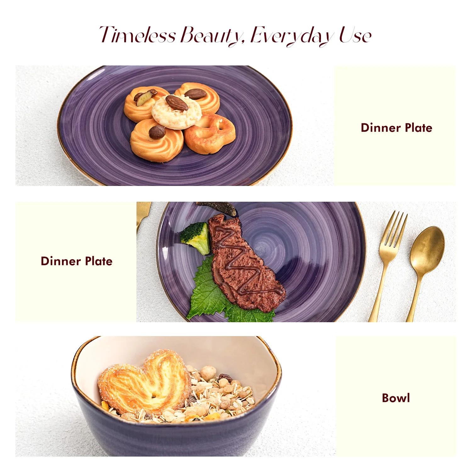 16pc Purple Irregular Stoneware Dinnerware Set High Quality Without Mug Partical Household Number of User 4 Dinnerware Sets