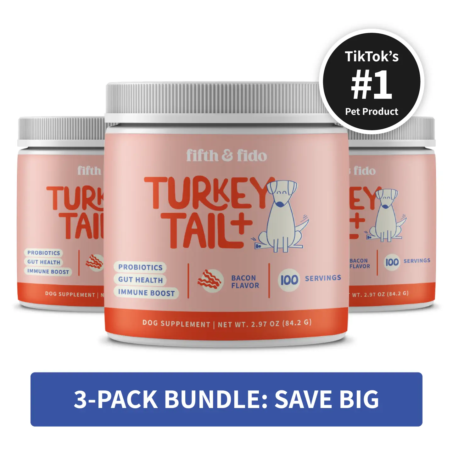 3 Pack of Turkey Tail+ - Tiktok Exclusive - Dog Food Topper with Probiotics to Support Lipomas, Immune Support & Gut Health - 100 Servings each bottle