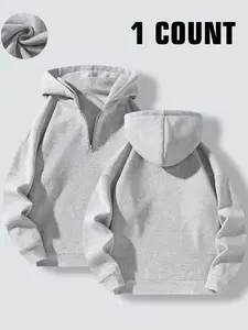 Women's Solid Drop Shoulder Half Zip Thermal Lined Hoodie, Casual Long Sleeve Hooded Sweatshirt for Daily Wear, Ladies Clothes for All Seasons