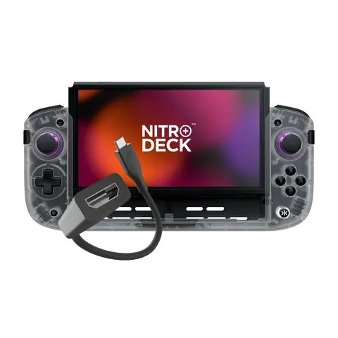 Nitro Deck+ for Switch & OLED Switch Clear White Edition with HDMI Adapter - Enhanced Comfort - Docked Mode - No Stick Drift - Programmable Buttons - Companion App