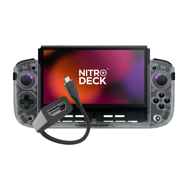 Nitro Deck+ for Switch & OLED Switch Clear White Edition with HDMI Adapter - Enhanced Comfort - Docked Mode - No Stick Drift - Programmable Buttons - Companion App