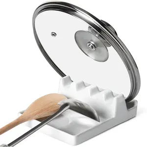 Ceramic Spoon Rest for Stove Top, Spoon and Lid Rest for Kitchen Counter, Spoon Holder with Drip Pad for Multiple Utensils, Heat-Resistant, Housewarming Present Cutlery Tableware