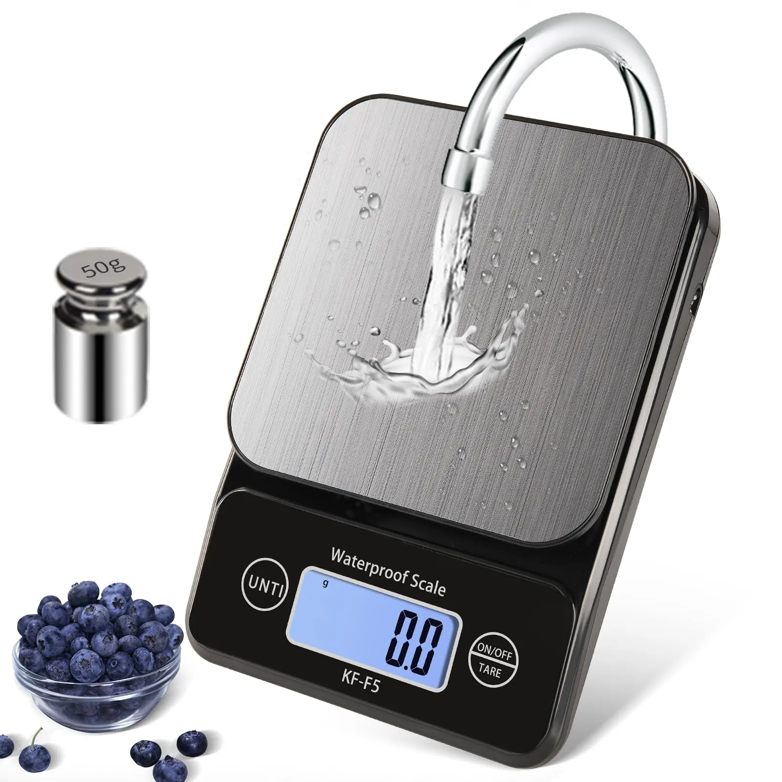 Ipx7 Waterproof Food Scale  5kg/11lb/0.5g High Precision Digital Kitchen Weight Grams And Oz Ounces For Cooking Baking Loss Wide Viewing Angle Lcd Stainless Steel