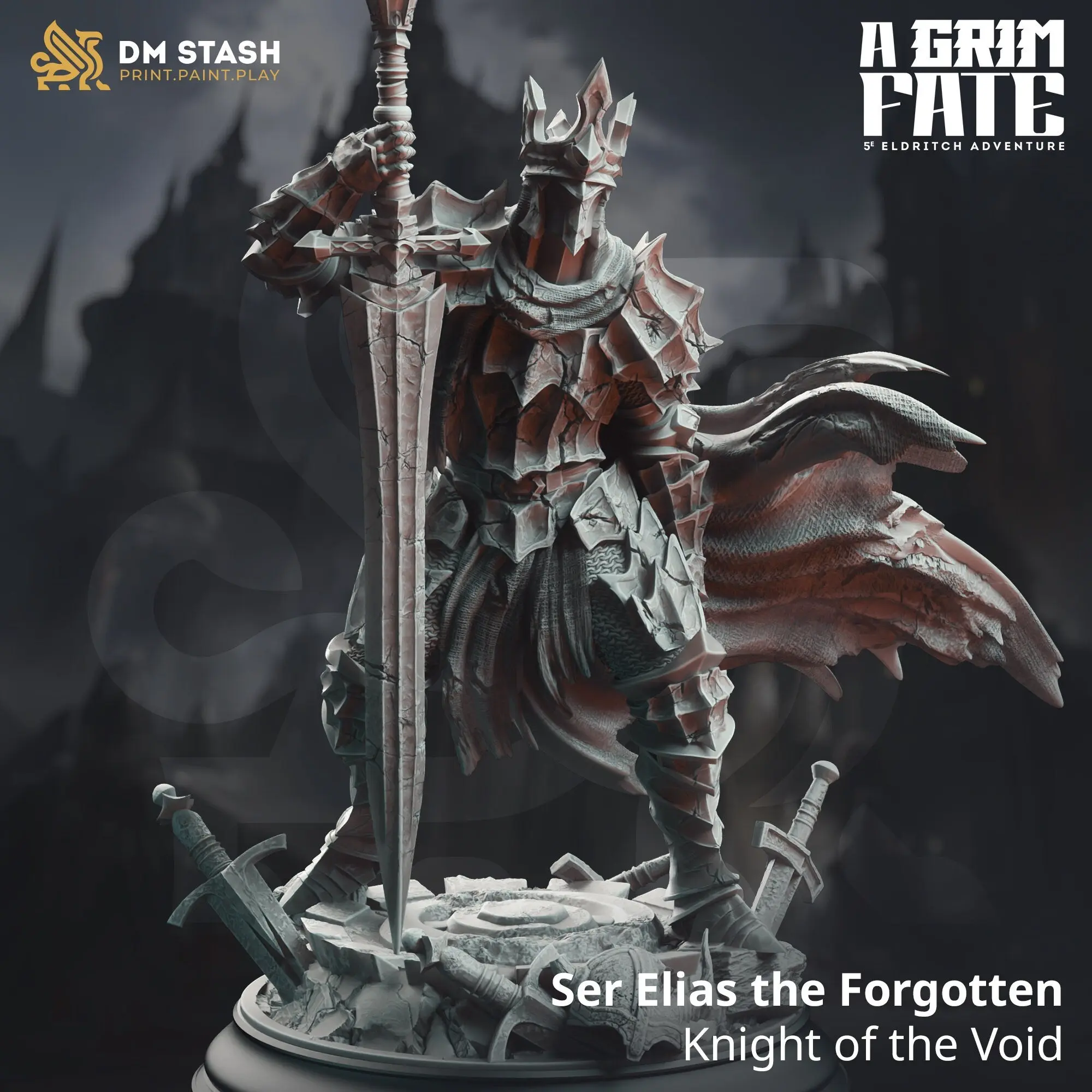 Void Knight - Ser Elias the Forgotten 3D-Printed Resin Miniature, DM Stash Character Figure Miniatures, Home Decor Statue, 3D-Printed Resin Miniatures