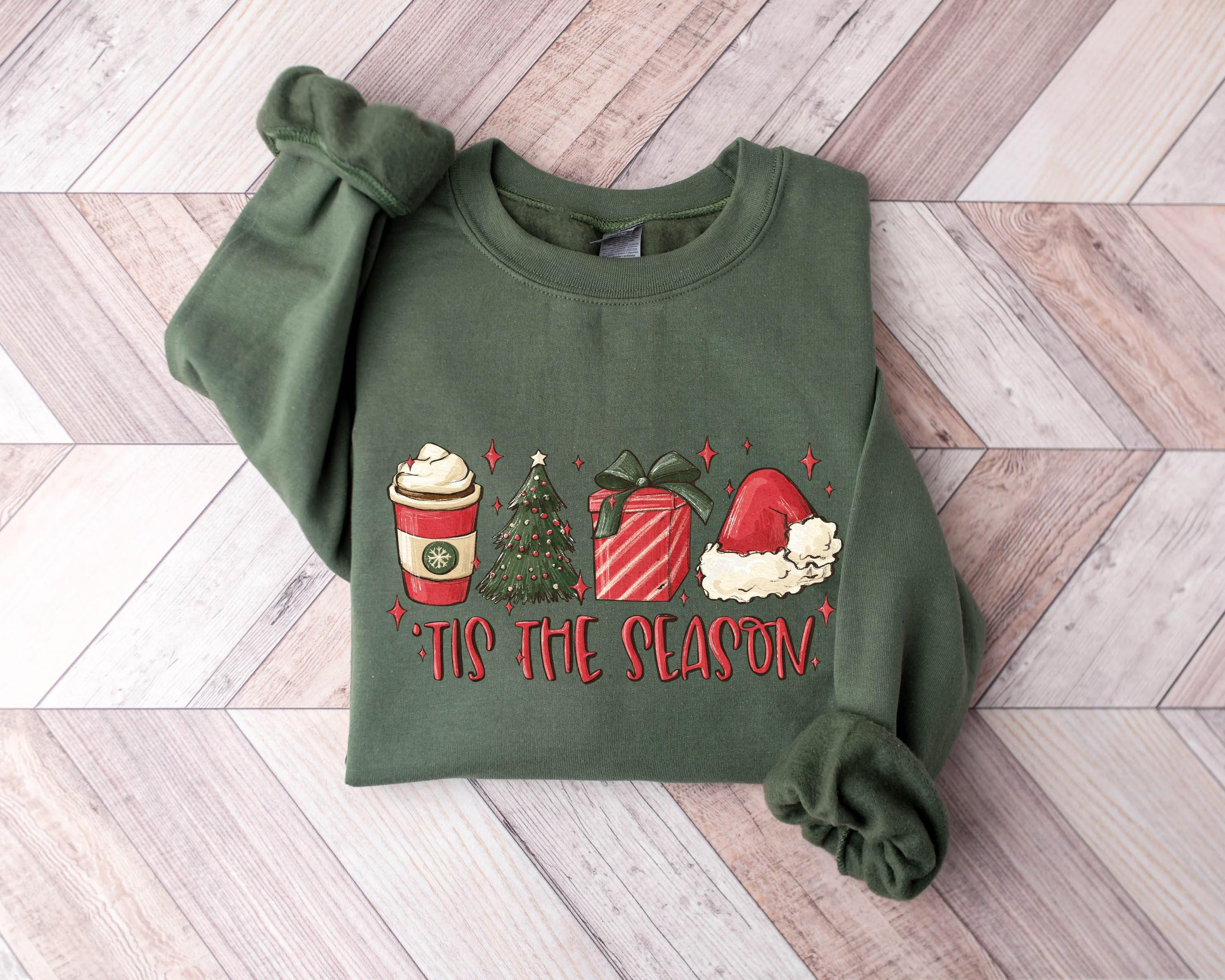 Tis The Season Sweatshirt, Christmas Tis The Season Crewneck, Merry Christmas Shirt, Cute Winter Holiday Sweatshirt, Cozy Christmas Gift for Women, Retro Christmas Graphic Pullover, Festive Holiday Apparel, Cute Winter Season Outfit Gifts