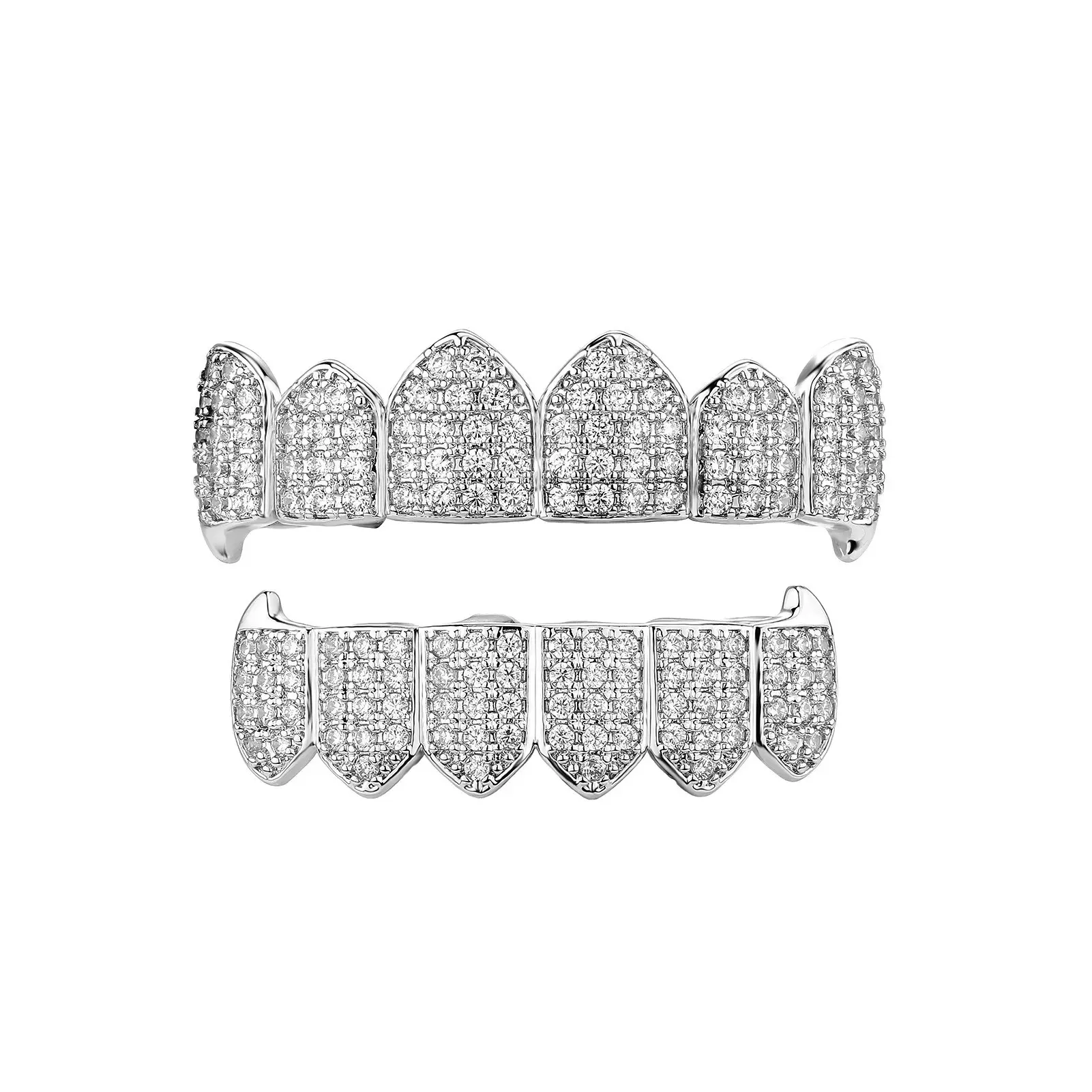 Vampire Fangs Grillz with Iced Out Cubic Zirconia, Custom Fit Hip Hop Teeth for Men and Women, Rapper Cosplay Costume Accessory