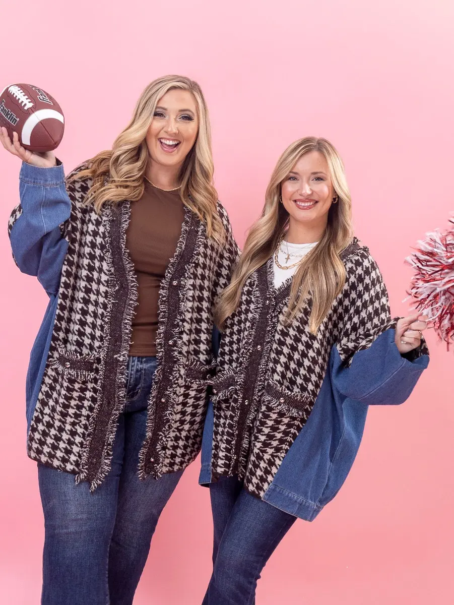 Houndstooth Denim Button Cardigan by DD Design | S-3XL
