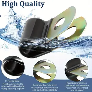 Type R fixed single pipe clamp Vinyl-coated cable clamp 50 sets galvanized steel cable Metal wire Rubber gasket insulated hose clamp for pipeline wire mounting Pipe clamp (1/4 inch, 6mm)