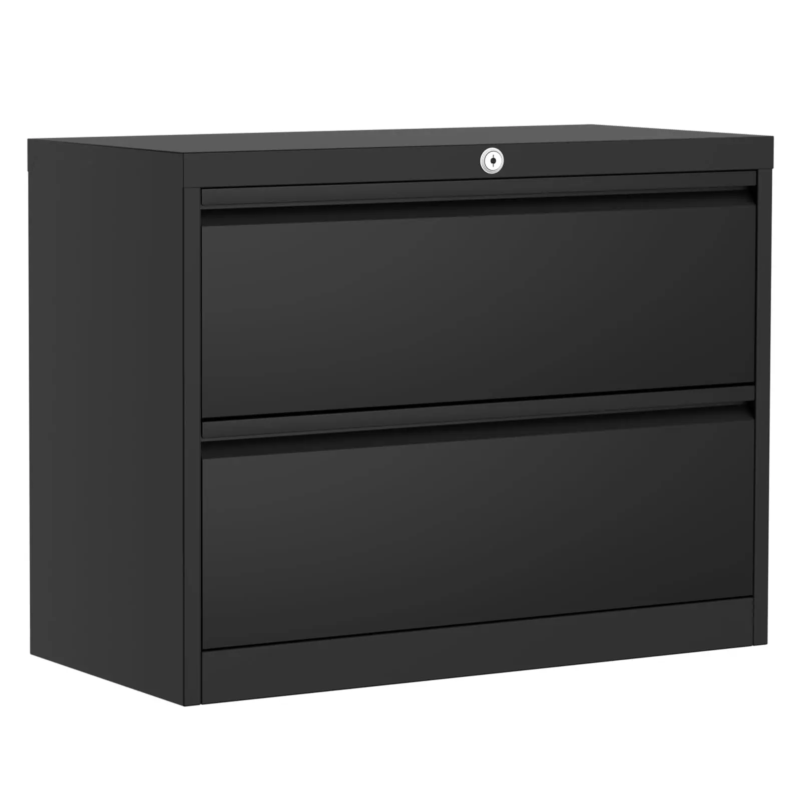 2-in-1 Metal Storage Cabinet with 2-Drawer Lateral File Cabinet & 4 Adjustable Shelves, Heavy Duty Lockable Filing Cabinet for Letter/Legal/A4 Documents, Secure Steel Organizer for Home Office, Pantry, Garage & Bedroom, Space-Saving, Matte Black