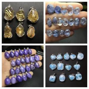 beautifui pendant,  golden rutilated quartz, dumortierite,charoite, larimar  1 count