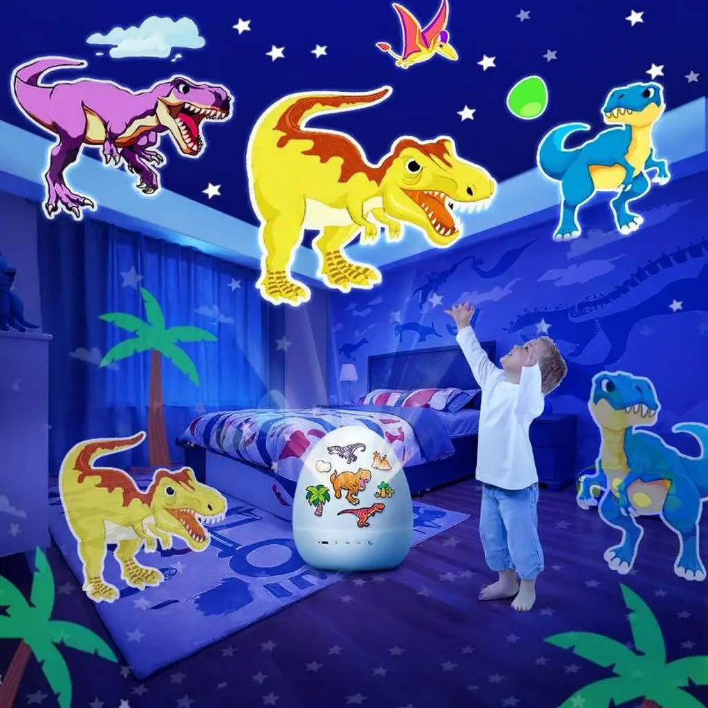 Onefire Night Light For Kids Birthday Gifts 15 Films & 15 White Noises Remote Cartoon Star Projector Lamp Sensory Lights Autistic Children Princess Room Decor Toddler Baby Sound Machine Unicorn Dinosaur Egg Toys Boys Girls Ages 1-10