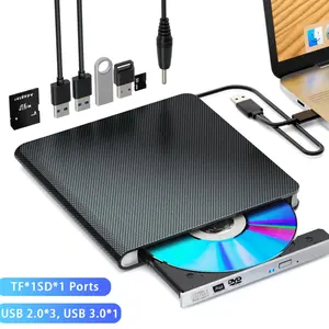 Ultra-Thin Portable 7-In-1 External CD/DVD Drive, USB 3.0 & Type-C Interface, SD Card Reader, Multi-Function DVD Player Recorder