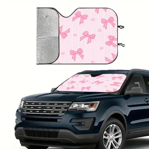 1pc Foldable Car Windshield Sun Shade with 2 Free Suction Cups - UV Protection, Pink Bowknot Design, Durable Polyester for RV, SUV, Van & Car Interior, Sun Shade for Car, Vehicle Sun Protection, Stylish Sunshade, UV Protective Sunshade, Foldable Design