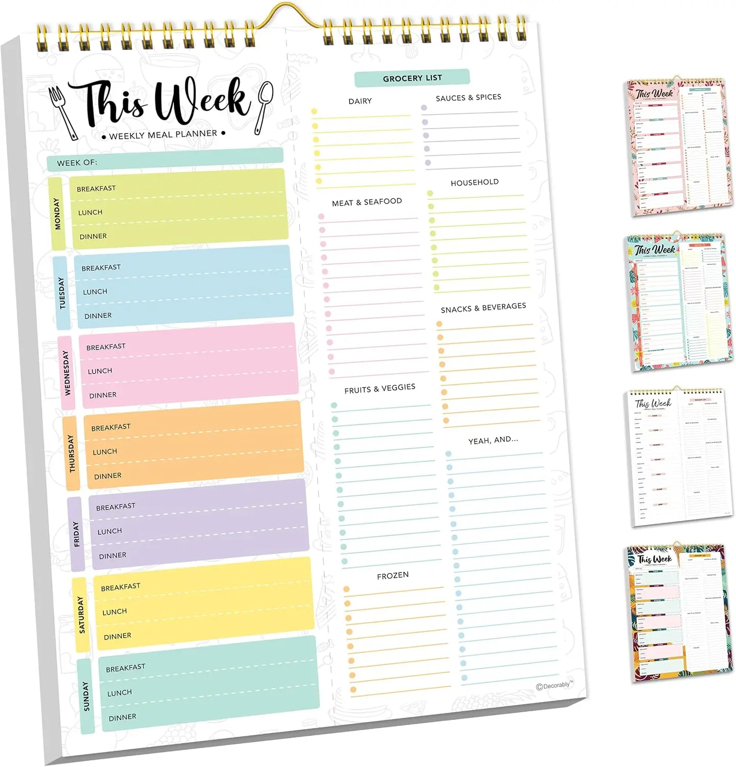 Weekly Meal Planner with Grocery List, 52 Tear-Off Sheets, 8.5x11in Meal Prep Planner, Detailed Weekly Menu Planner Notepad for Easy Planning.