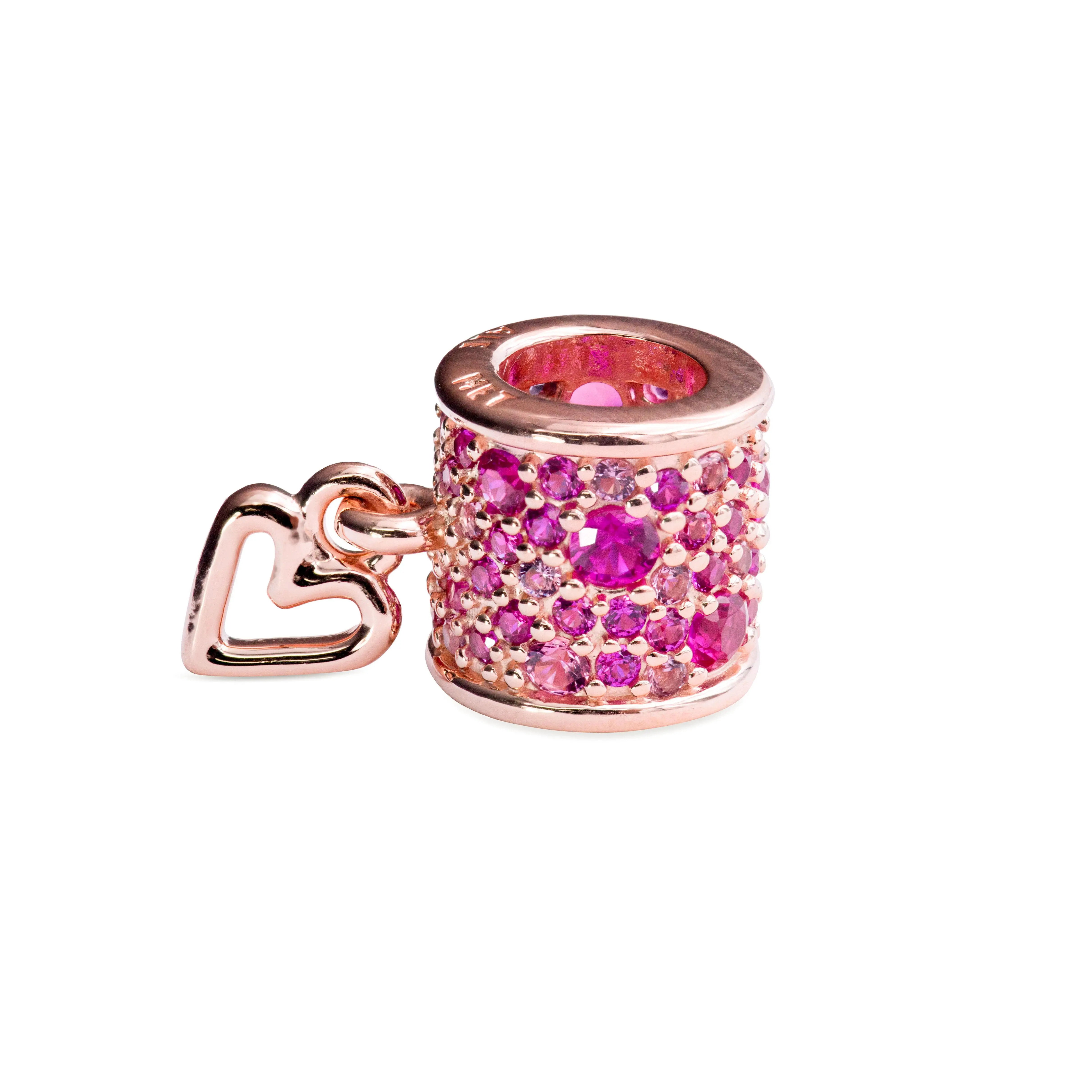 PANDORA Pavé Freehand Heart Barrel Charm, 14 Karat Rose Gold-Plated with Synthetic Ruby and Pink Crystal Accents, Charms, Elegant Charms & Pendants