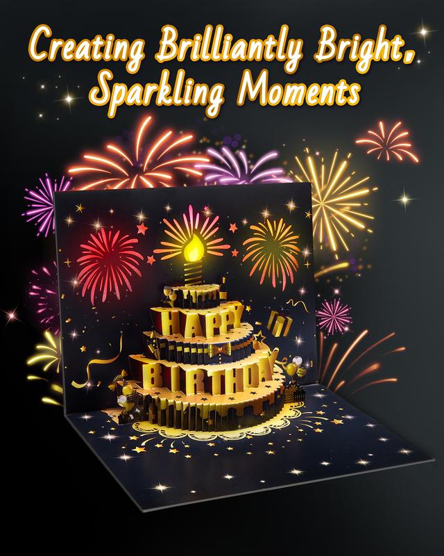 Birthday Pop-Up Card with 3D Cake & Fireworks, DIY Number 1-99, Musical Birthday Song, Black & Gold Design with Envelope, Special Gift Greeting Card Birthday Pop-Up Card with 3D Cake & Fireworks, DIY Number 1-99, Musical Birthday Song, Black & Gold Design with Envelope, Special Gift Greeting Card