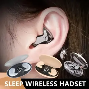 Ultra thin wireless sleep earphones, mini invisible earbuds, ultra long standby earphones with high-definition microphone, Type-C charging, volume control, compatible with mobile phones