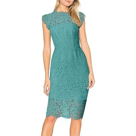 MEROKEETY Women's Sleeveless Lace Floral Crew Neck Knee-Length Chic Dress with Zip - Formal Wear for Evening Party, Night Date