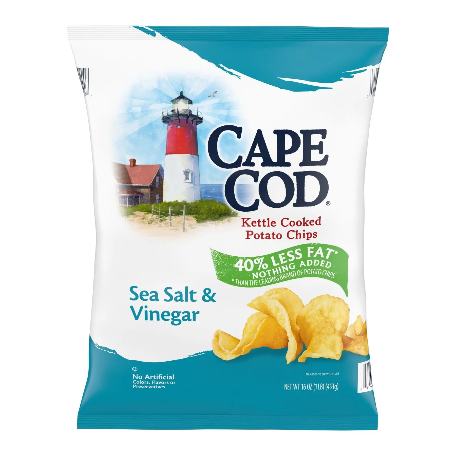 Cape Cod Kettle Cooked Sea Salt & Vinegar Potato Chips 40% Less Fat 16 oz, Crisps Snack