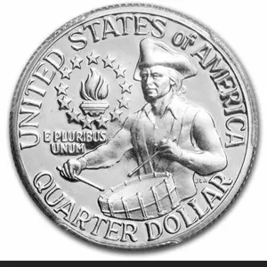 1776-1976 Bicentennial Silver Quarter in Brilliant Uncirculated Condition. San Francisco Mint