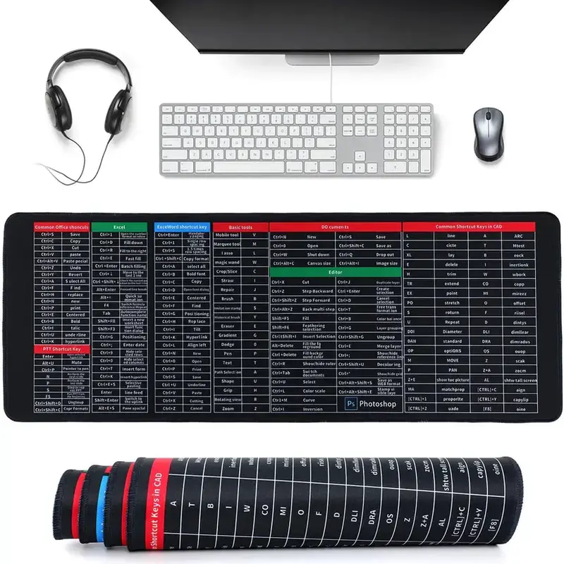 Excel Cheat Sheet Desk Mat, Large 27.5"x11.8" Excel Keyboard Shortcut Mouse Pad, XL Extended Office PC Gaming Mat/Non-Slip Employee Appreciation Gifts daily notepad