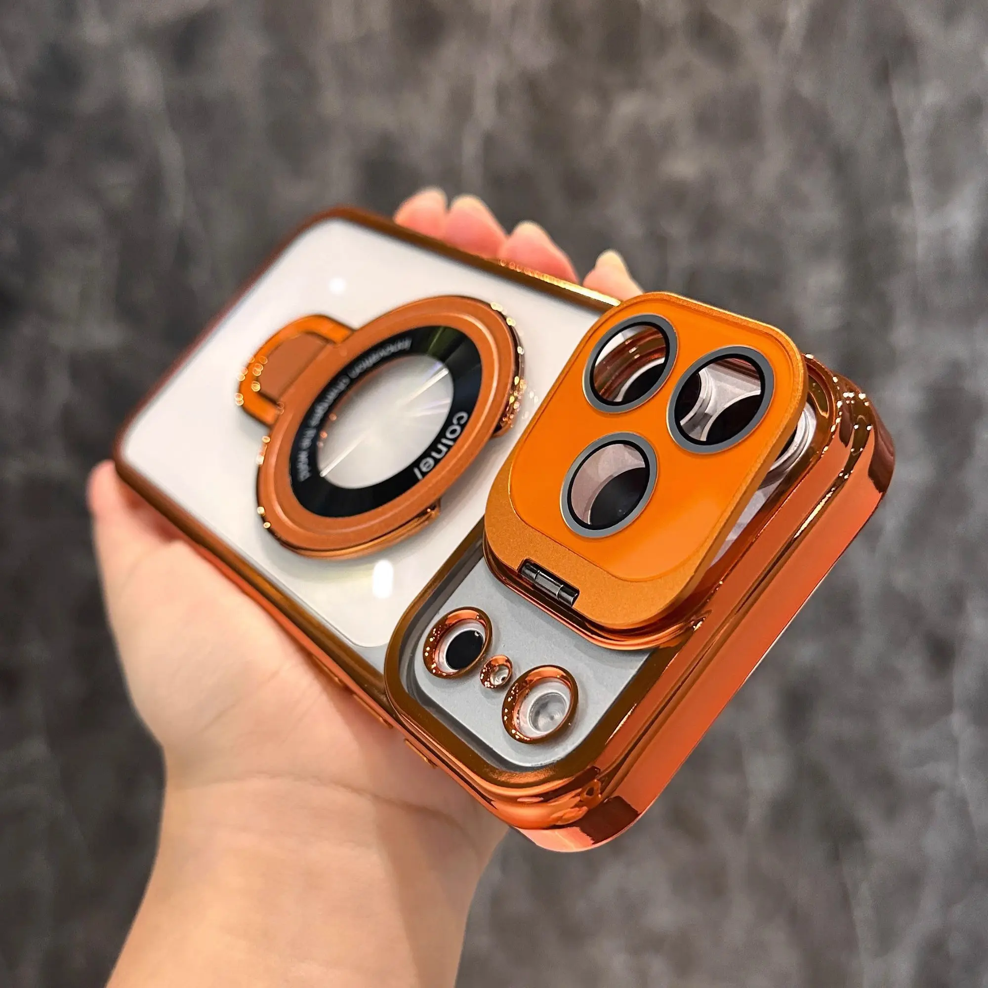 Aesthetic Smartphone Accessories Kit - Shockproof TPU Case, Waterproof, Wireless Dual-Bracket, Electroplated Magnetic Handheld Bracket for iPhone 17 Pro; Nordic Lens/Screen Protectors for iPhone 16 Pro Max/15/14, Watch Party Mobile Device Add-Ons, Cellpho