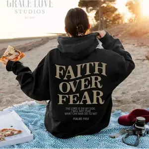 Faith Over Fear Christian Hoodie Sweatshirt T-Shirt Unisex Pullover Religious Streetwear Faith Hoodie Gospel Shirt Jesus Pullover Spiritual Apparel Inspirational Outfit for Men & Women Bible Study Church Daily Wear Christian Gift Casual  Fabric Womenswear