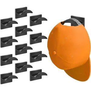 Adhesive Hat Hooks for Wall (12 PCS) - Hat Racks for Baseball Caps, Minimalist Hat Rack Design,  Hold Hat Hangers, No Drilling, Hat Organizer for Wall, Room Decor (Black)