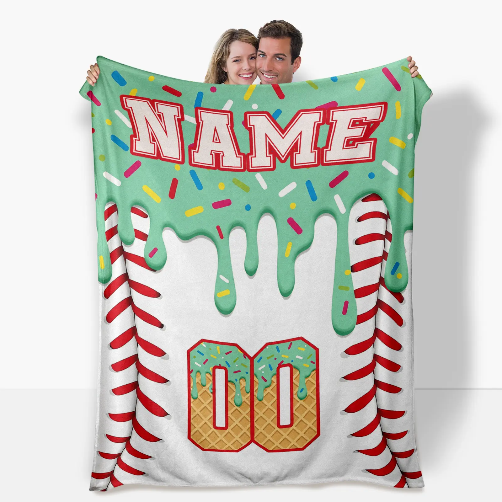 Custom Letter Print Baseball Tufted Blanket - Personalized Kid's Name, Personalized Picture, Modern Lightweight Throw Blanket, Digital Print, Cozy Chic, Machine Washable, Living Room Decor, Baseball Lovers Gift (Birthday/Christmas)
