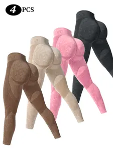 4PCS Set Women's Seamless Contour Shadow Leggings, High Waisted 3D Shading Yoga Pants,  Booty Lifting Smile Line Workout Tights