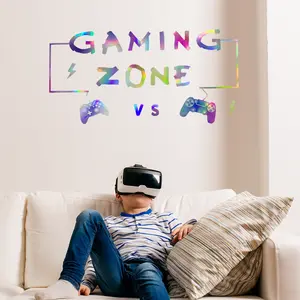 A set of 2 pieces (20*30cm*2pcs) hand-painted laser material gradient color English game controller decorative wall stickers. The color varies with different viewing angles. Self-adhesive wall stickers LS13510-KN