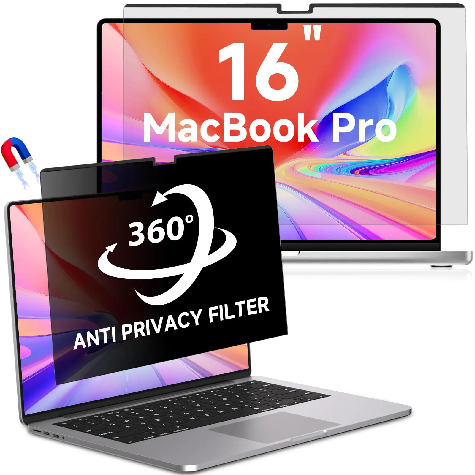 LUSA DESIGN Laptop Privacy Screen 16 Inch Magnetic(16:10 Aspect Ratio) | Removable Anti Spy Blue Light Glare Laptop Privacy Screen Filter Matte for Dell/Hp/Acer/Lenovo/Samsung/Asus/ThinkPad