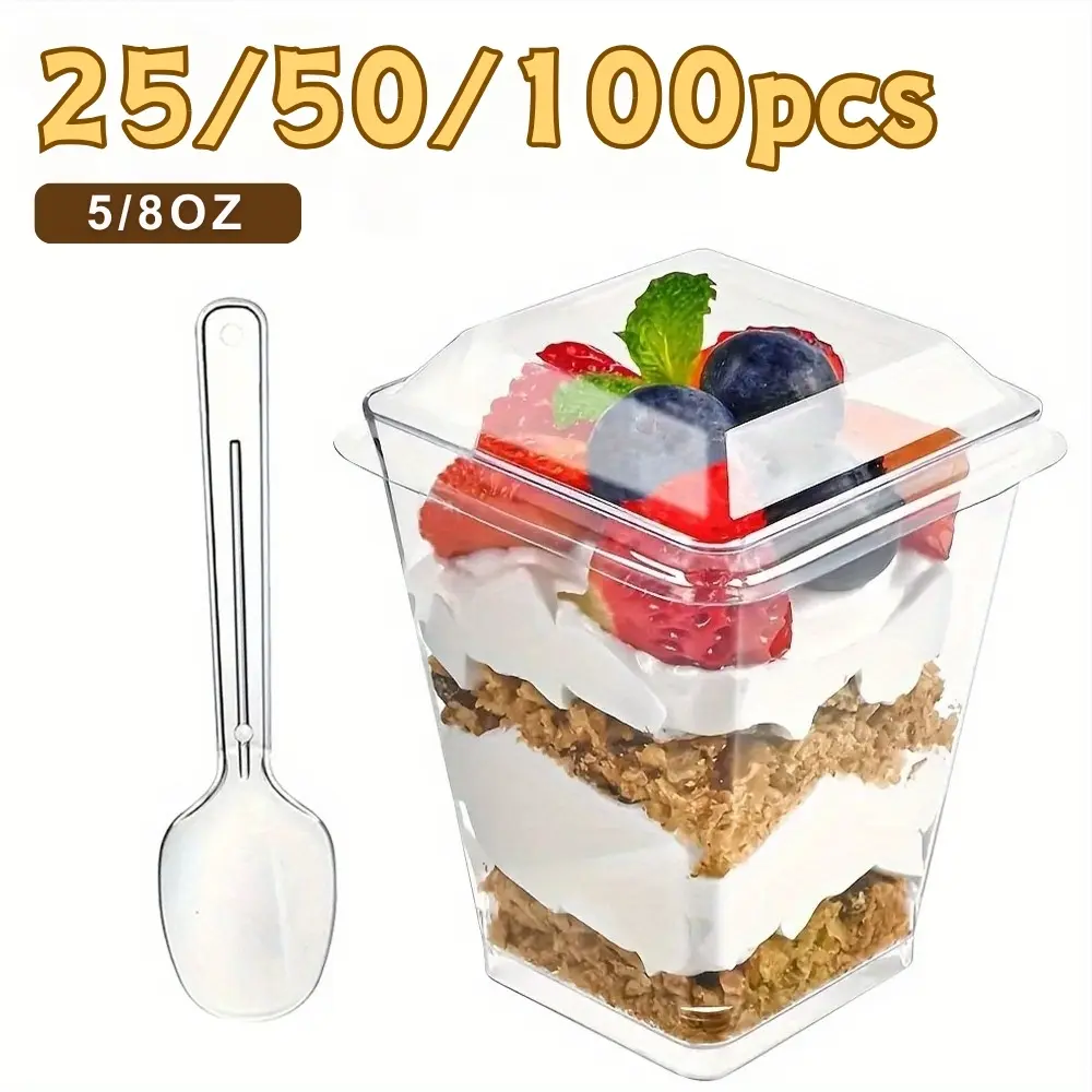 BRANDON-SUPER 5/8oz Plastic Dessert Cup with Lid & Spoon Set Individual Dessert Containers Individual Dessert Containers Individual Dessert Containers Individual Dessert Containers