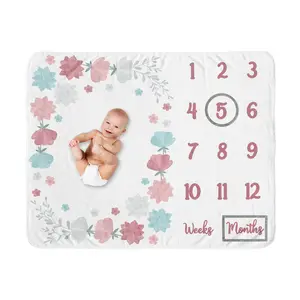 Sweet Jojo Designs Floral Rose Flower Girl Milestone Blanket Monthly Newborn First Year Growth Mat Baby Shower Memory Keepsake Gift Picture - Blush Pink Teal Aqua Grey Pop Boho Shabby Chic Watercolor