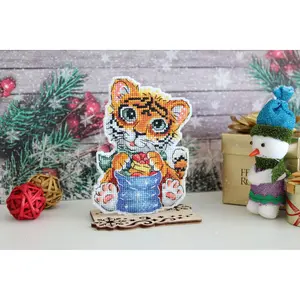 Christmas Tree Ornament. Baby Tiger P-588 Plastic Canvas Counted Cross Stitch Kit