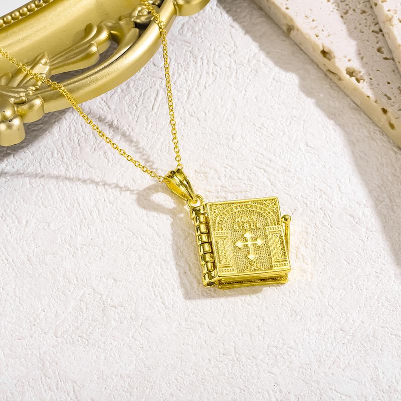 Retro prayer can open the Bible book cross necklace scripture versatile fashion personality creative pendant men and women gift Retro Openable Bible Cross Necklace