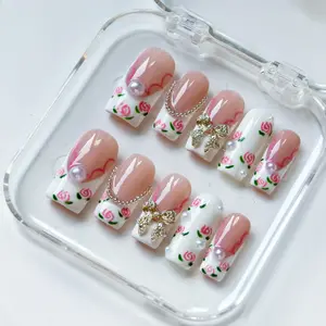 Vosplends SUMMER Y2K Collection Handmade Almond Coffin Press On Nails,NailHaven,birthday  Festive creative nail art Nail Art Set Acrylic Soft Gel Glitter Kit,black friday deals#creative nail art