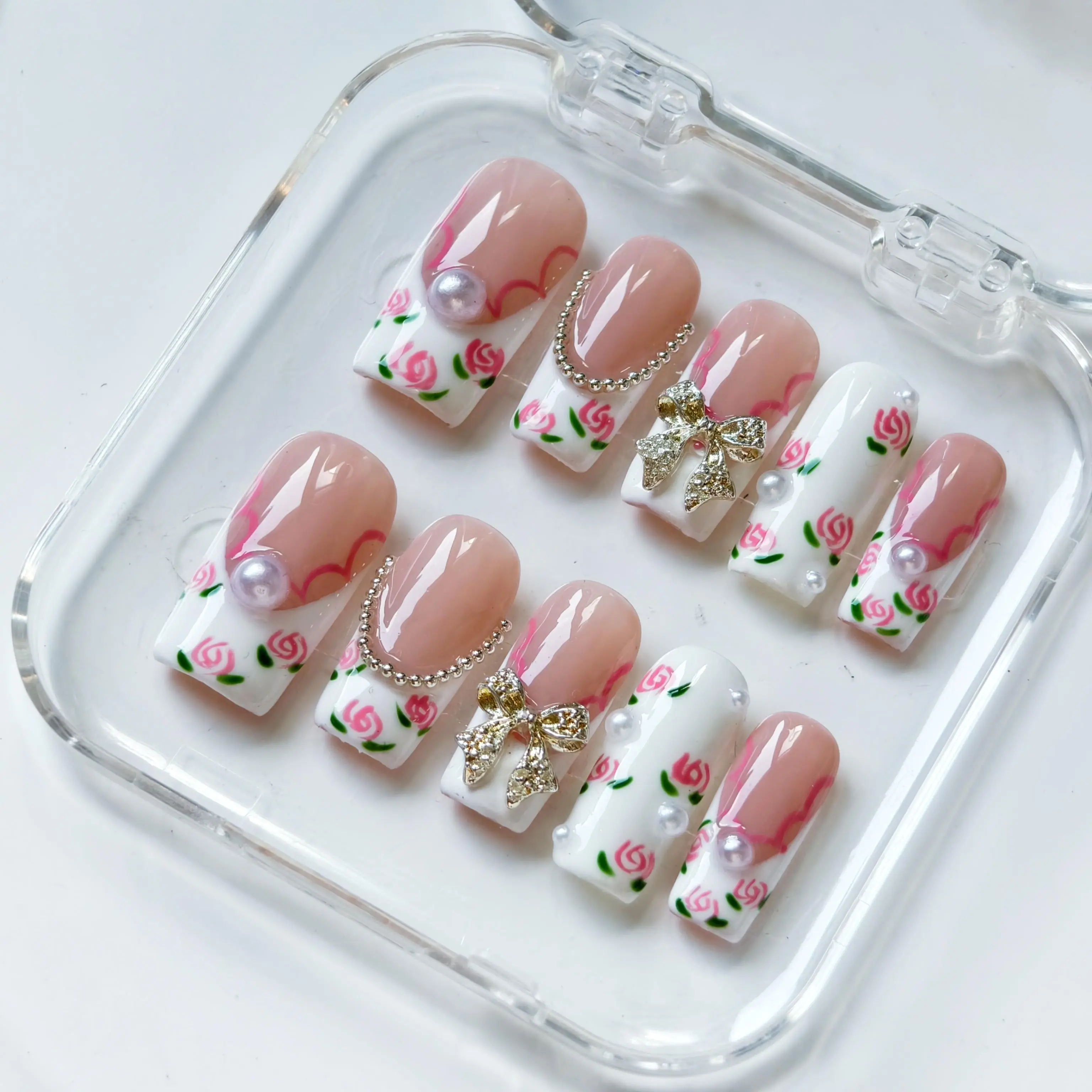 Buy 2 get 1 free|Vosplends SUMMER1 Y2K Collection Handmade Almond Coffin Press On Nails,NailHaven, Press On Nails | CurvLife Nail | 30Pcs | Glossy Natural Finish | Easy Apply, Comfortable & Durable | Daily, Business & Elegant Nail Art