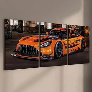 Racing Car Pattern Canvas Painting, 3 Counts Wooden Framed Canvas Painting, Modern Wall Art, Wall Decor for Home Living Room Bedroom Office