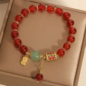 Lucky Red Agate Beaded Bracelet - Retro Synthetic Gemstone Fashion Jewelry, Unisex Daily Accessory, Ideal Gift for Couples, Beaded Bracelets