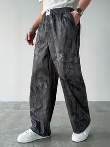 Men's Casual Iron-Free Straight Leg Pants, Elastic Waist Design, All over Print, Multifunctional Pockets, Suitable for Daily and Outdoor Wear, Casual Comfy Drawstring