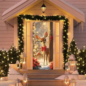 Cute Elf Door Banner, and Christmas Decoration with Snowflakes, Easy to Hang Indoor Outdoor, Durable Polyester Fabric