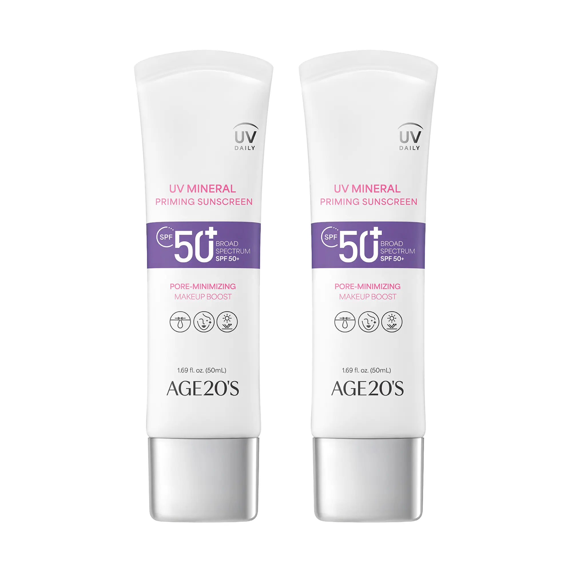 [AGE20'S] Korean Vegan UV Mineral Sunscreen Twin Pack - Lightweight Hydrating Facial Sun Care, Pore-Friendly SPF Makeup Base for Radiant Skin, Everyday Use, Sunscreen Everyday