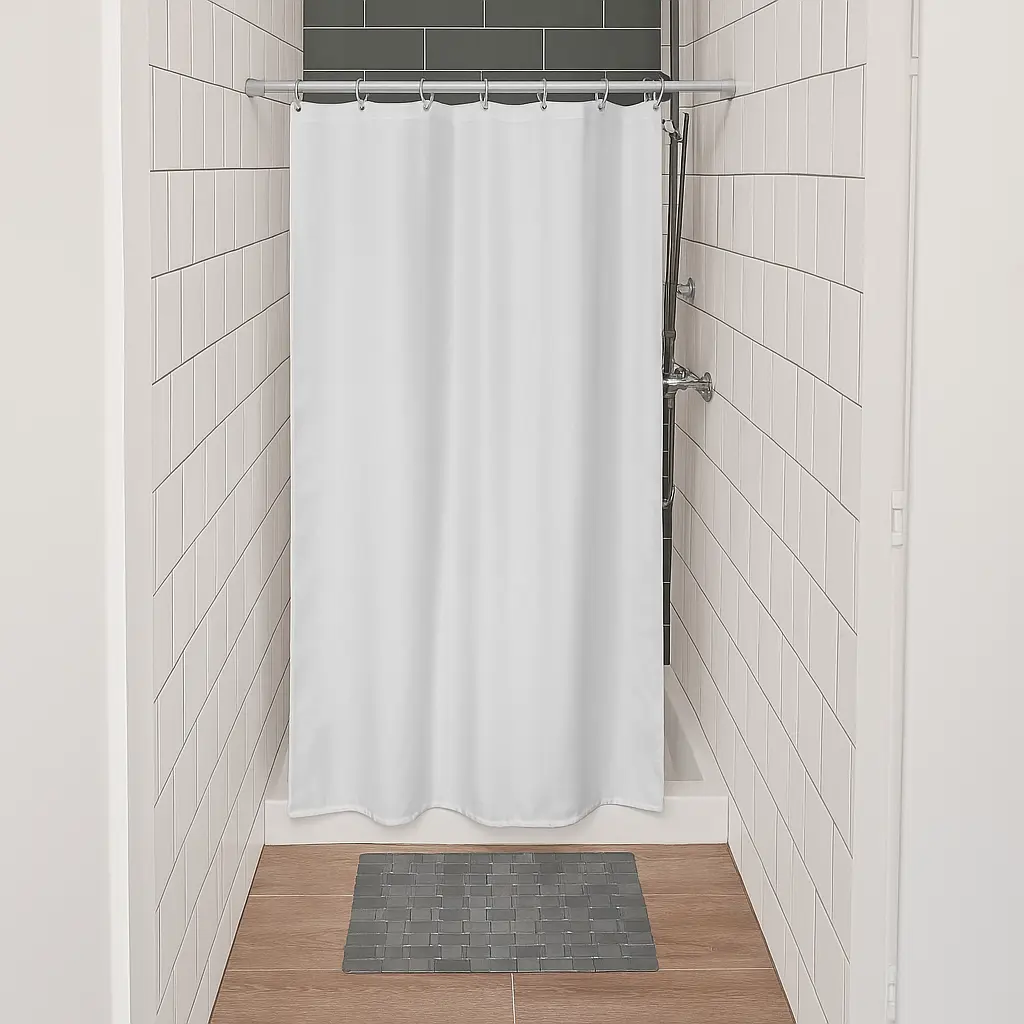Evideco French Home Goods White Stall Shower Curtain Half Size Polyester 8 Rings 48"W x 72"H for Narrow Bathtubs Soft Durable Machine Washable